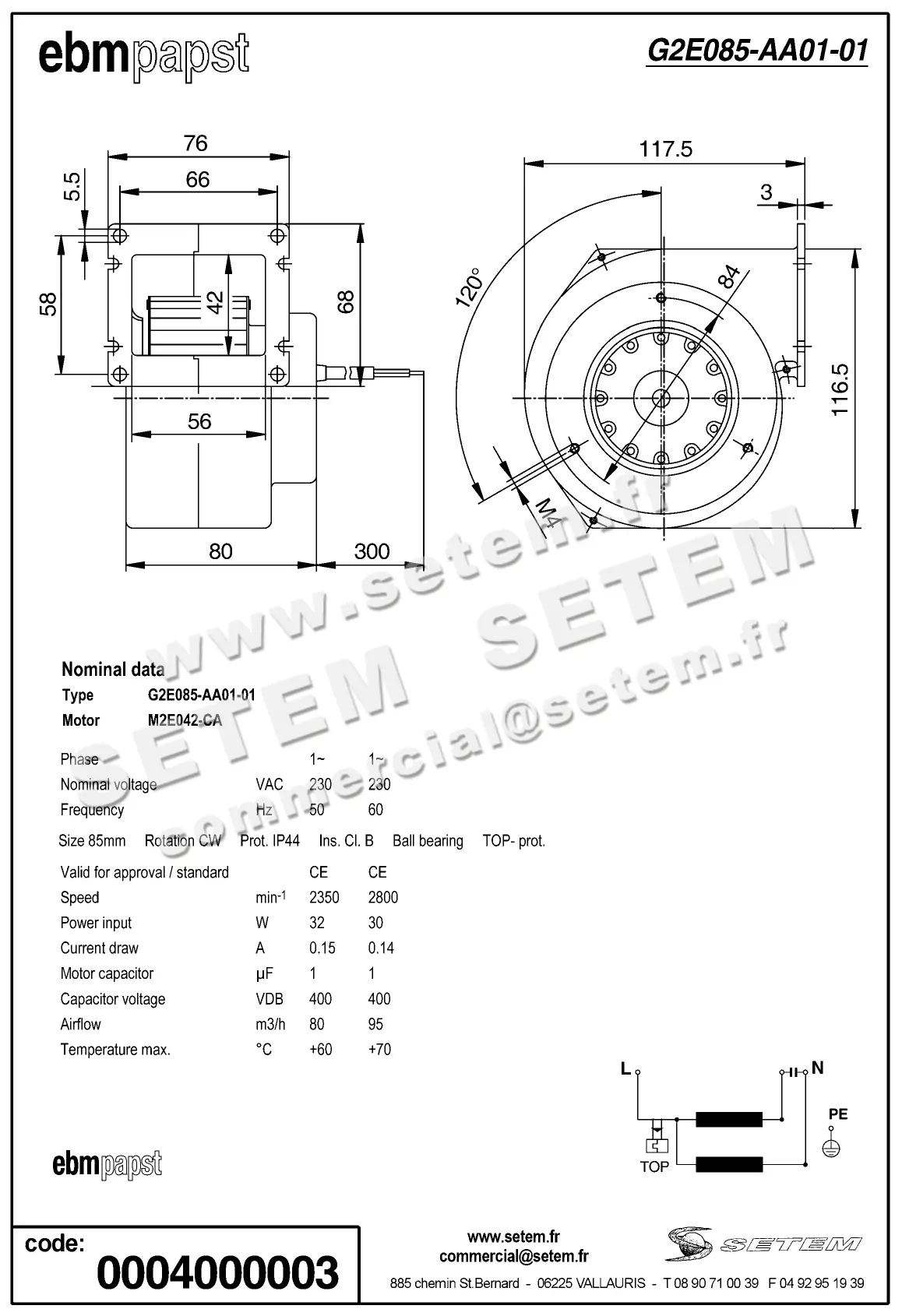 0004100003-VENTILATEUR EBMPAPST G2E085-AA01-01 2
