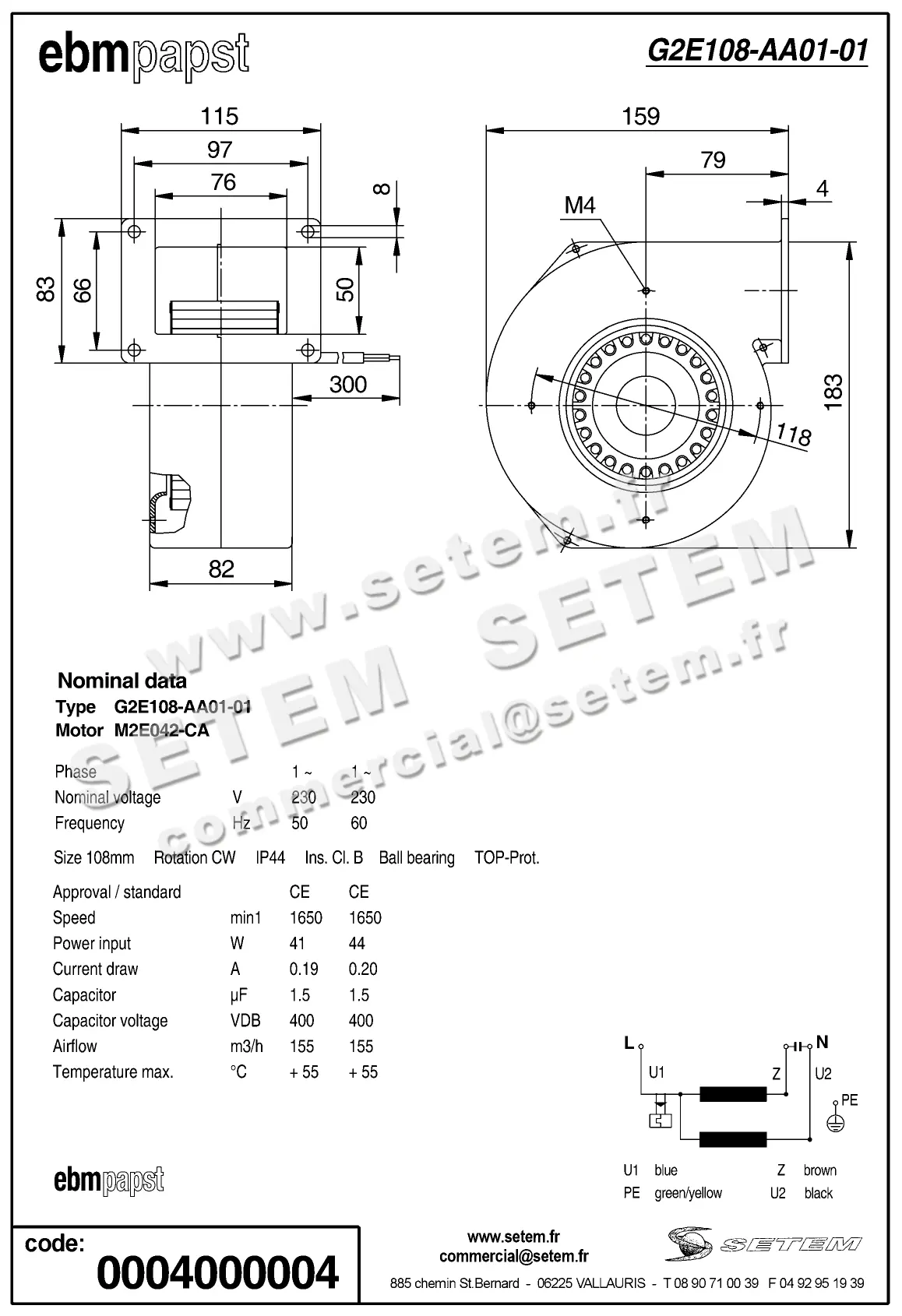 0004100004-VENTILATEUR EBMPAPST G2E108-AA01-01 2