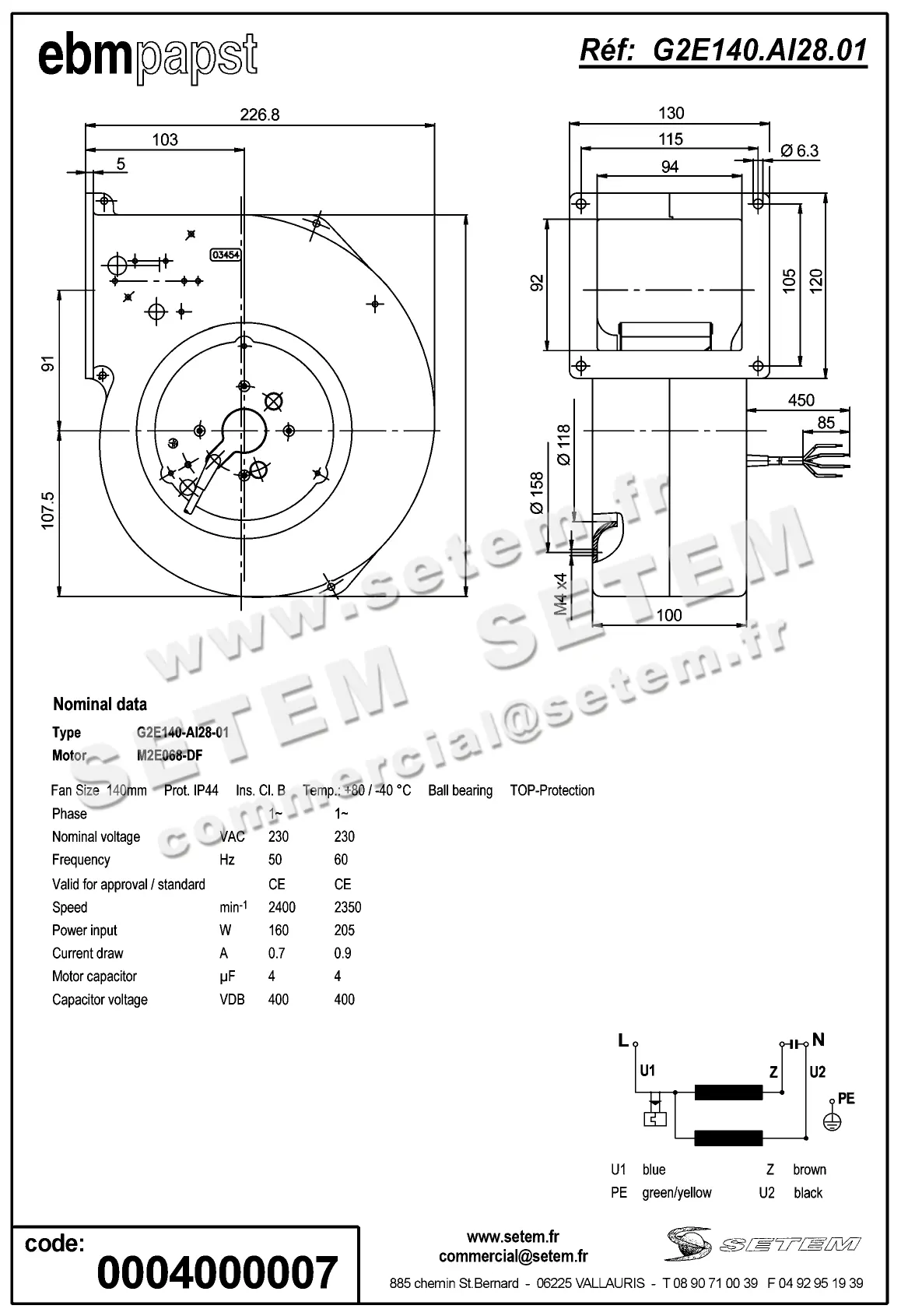 0004100007-VENTILATEUR EBMPAPST G2E140-AI28-01 2