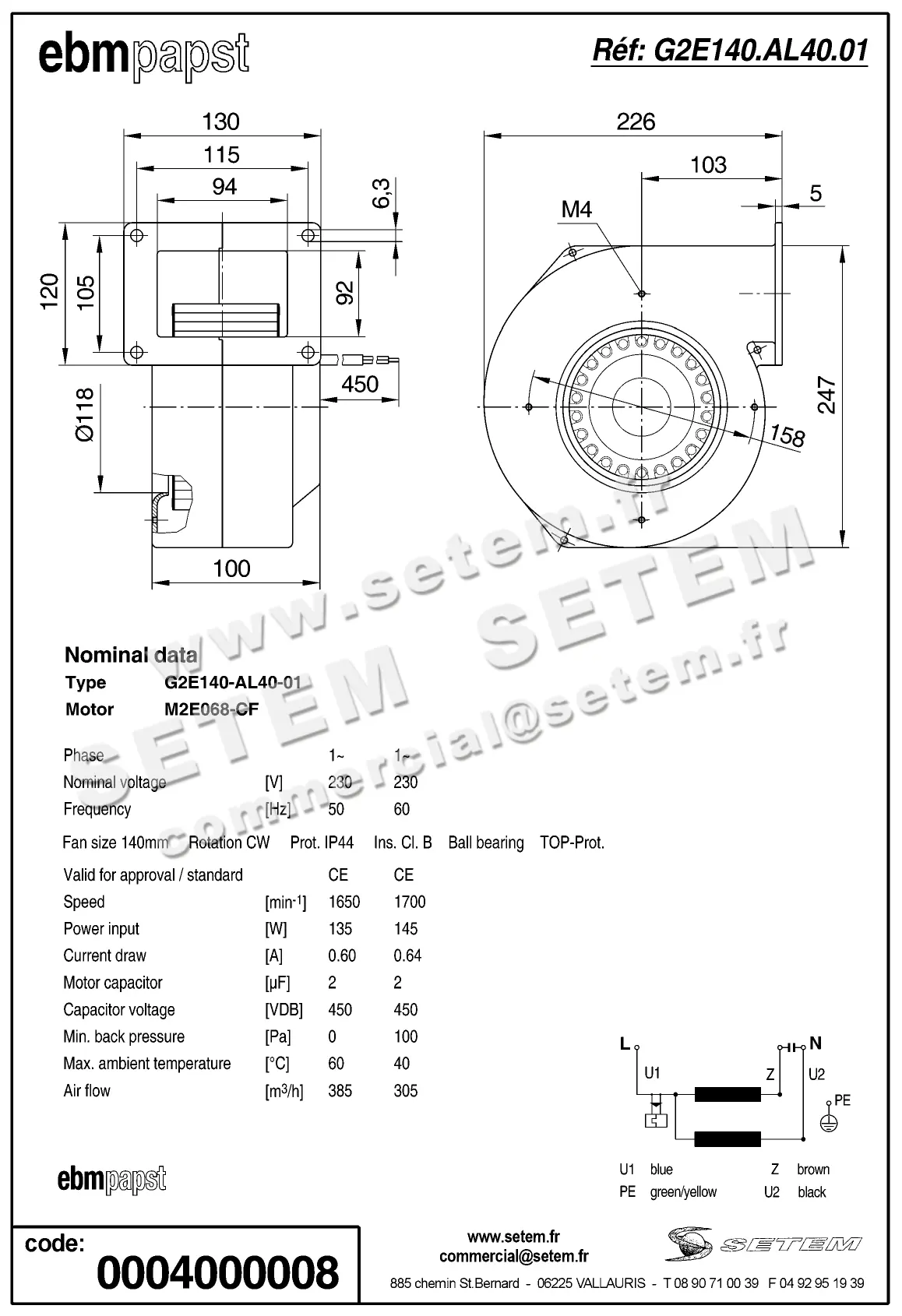 0004100008-VENTILATEUR EBMPAPST G2E140-AL40-01 3