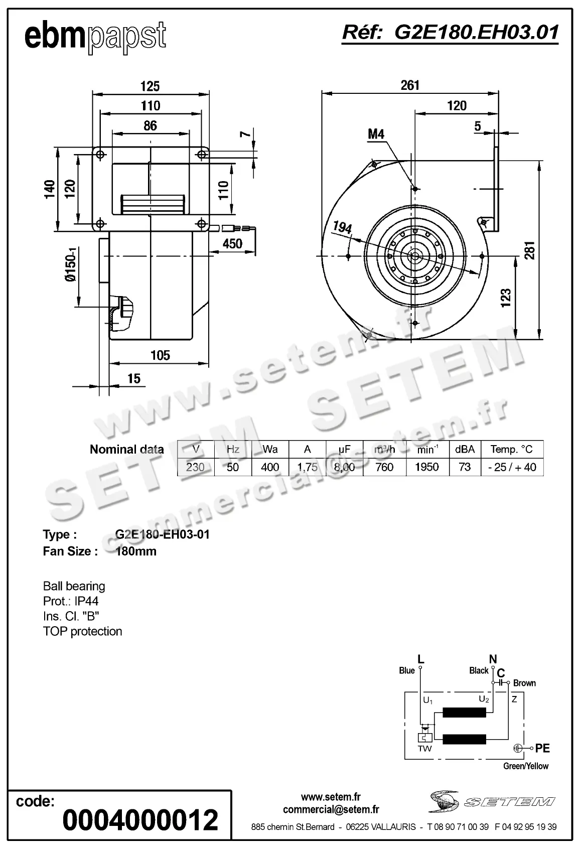 0004100012-VENTILATEUR EBMPAPST G2E180-EH03-01 2