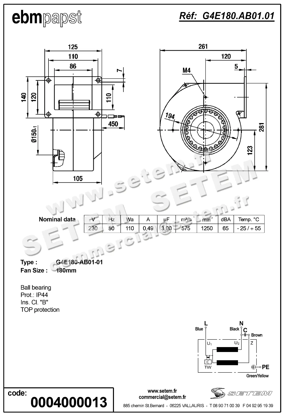 0004100013-VENTILATEUR EBMPAPST G4E180-AB01-01 2