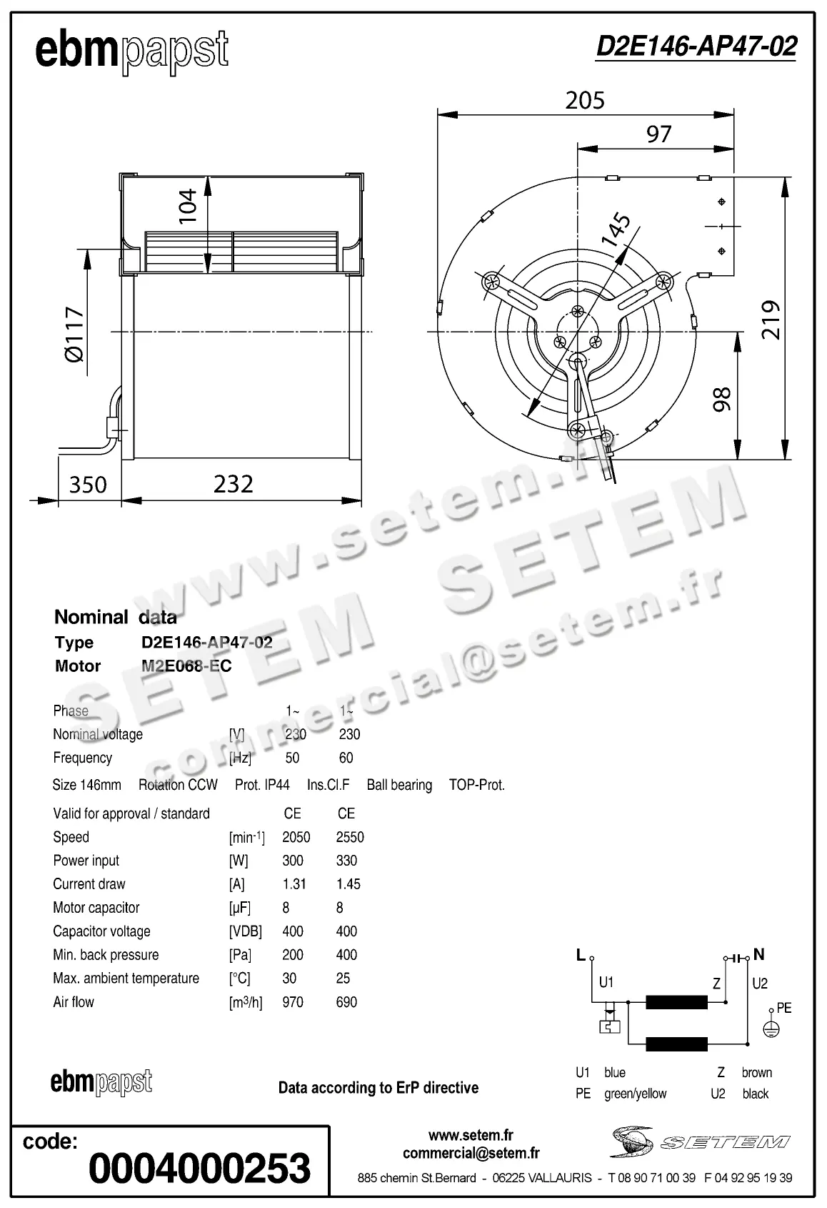 0004100253-VENTILATEUR EBMPAPST D2E146-AP47-02 2