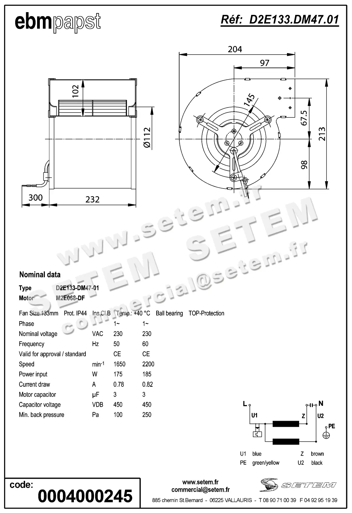 0004100311-VENTILATEUR EBMPAPST D2E133-DM47-01 2