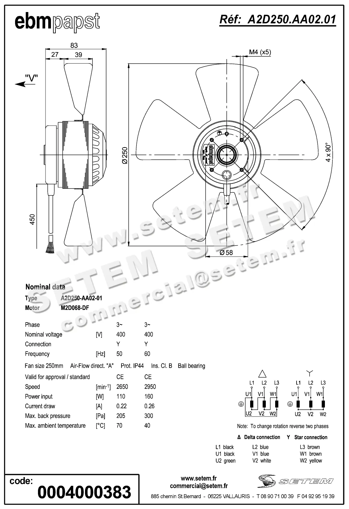 0004100383-MOTOHELICE EBMPAPST A2D250-AA02-01 3