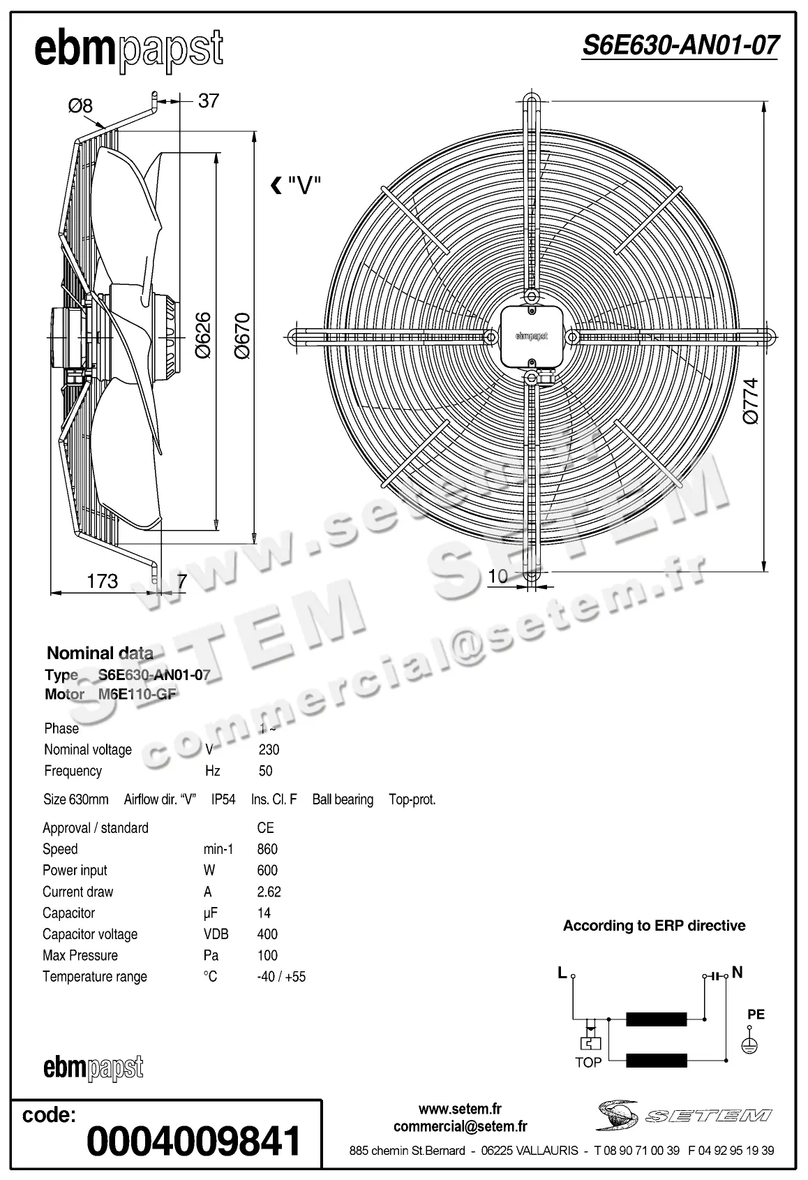 0004100565-VENTILATEUR EBMPAPST S6E630-AN01-07 2