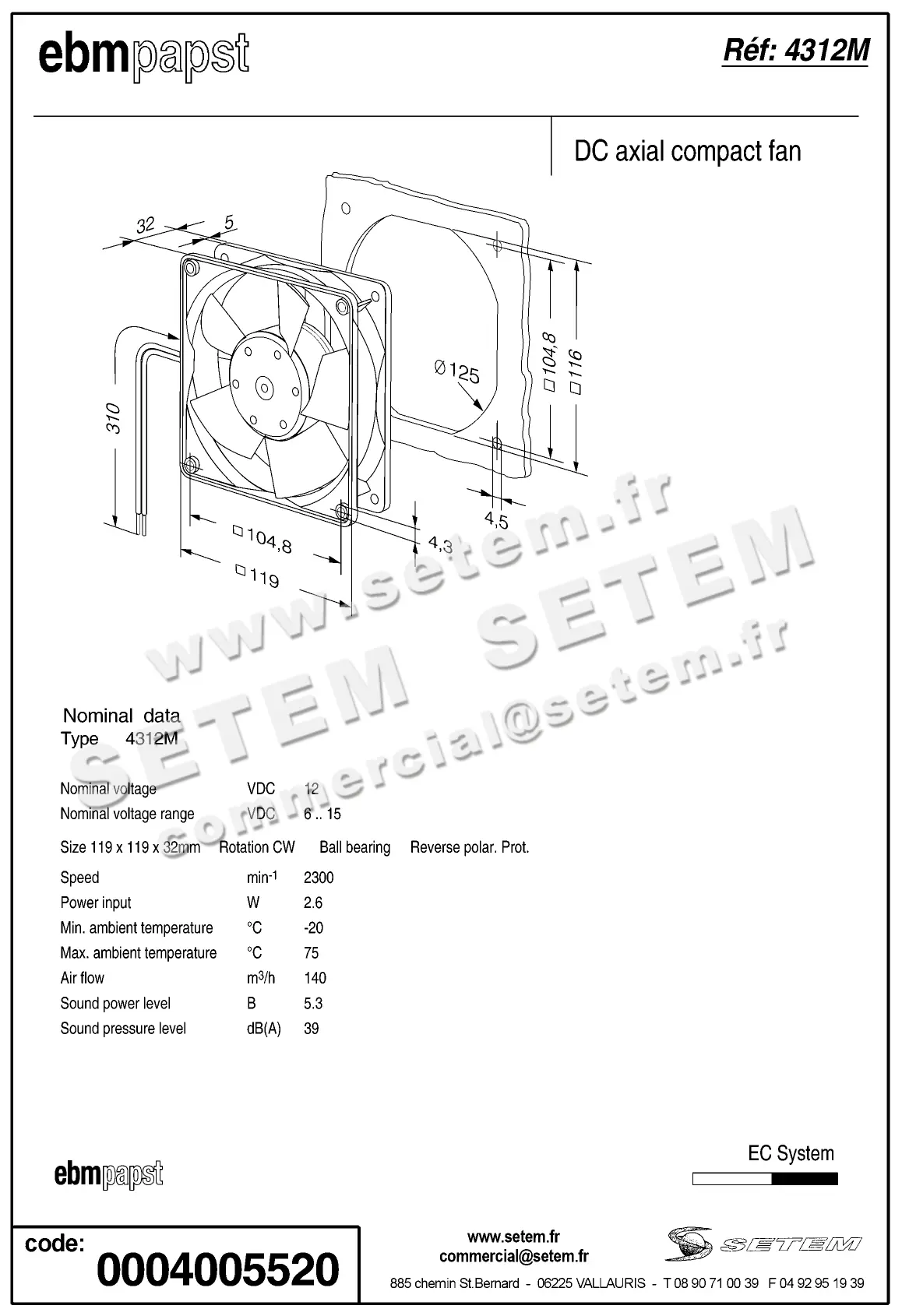 0004100620-VENTILATEUR EBMPAPST 4312M 2