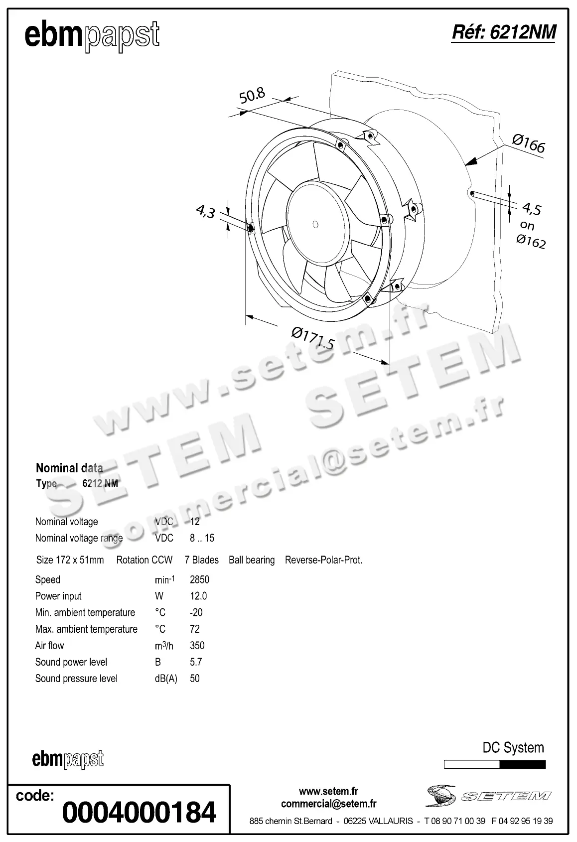 0004100682-VENTILATEUR EBMPAPST 6212NM 2