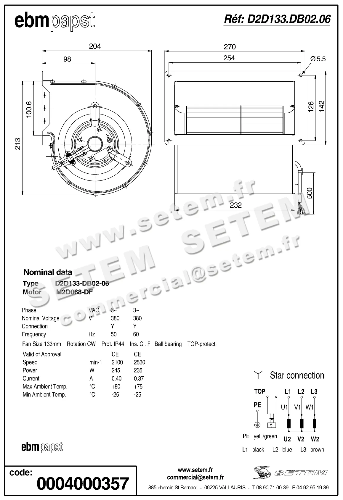 0004100908-VENTILATEUR EBMPAPST D2D133-DB02-06 2