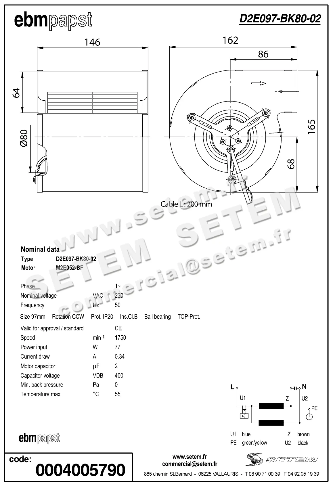 0004100993-VENTILATEUR EBMPAPST D2E097-BK80-02 2