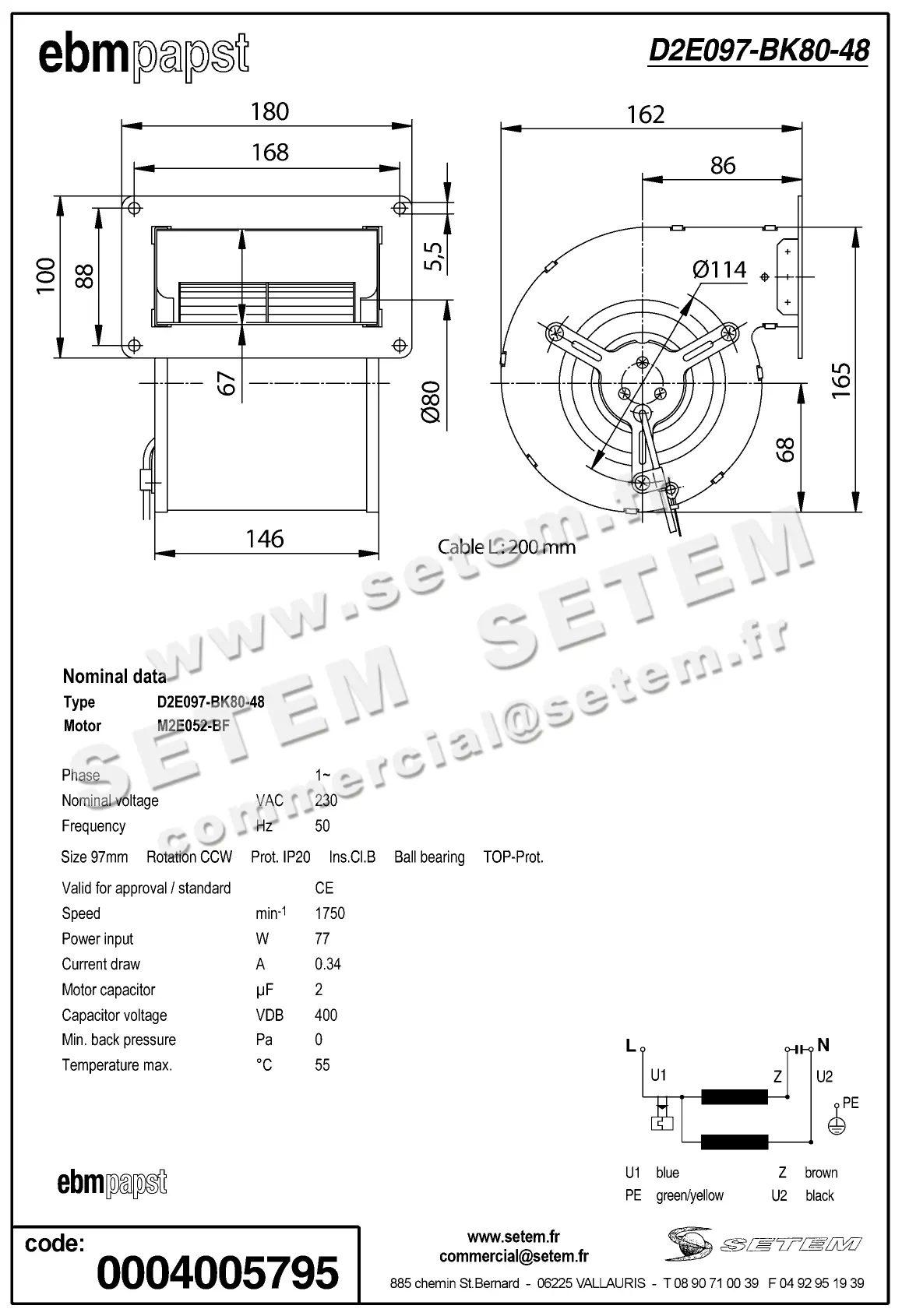 0004100998-VENTILATEUR EBMPAPST D2E097-BK80-48 2