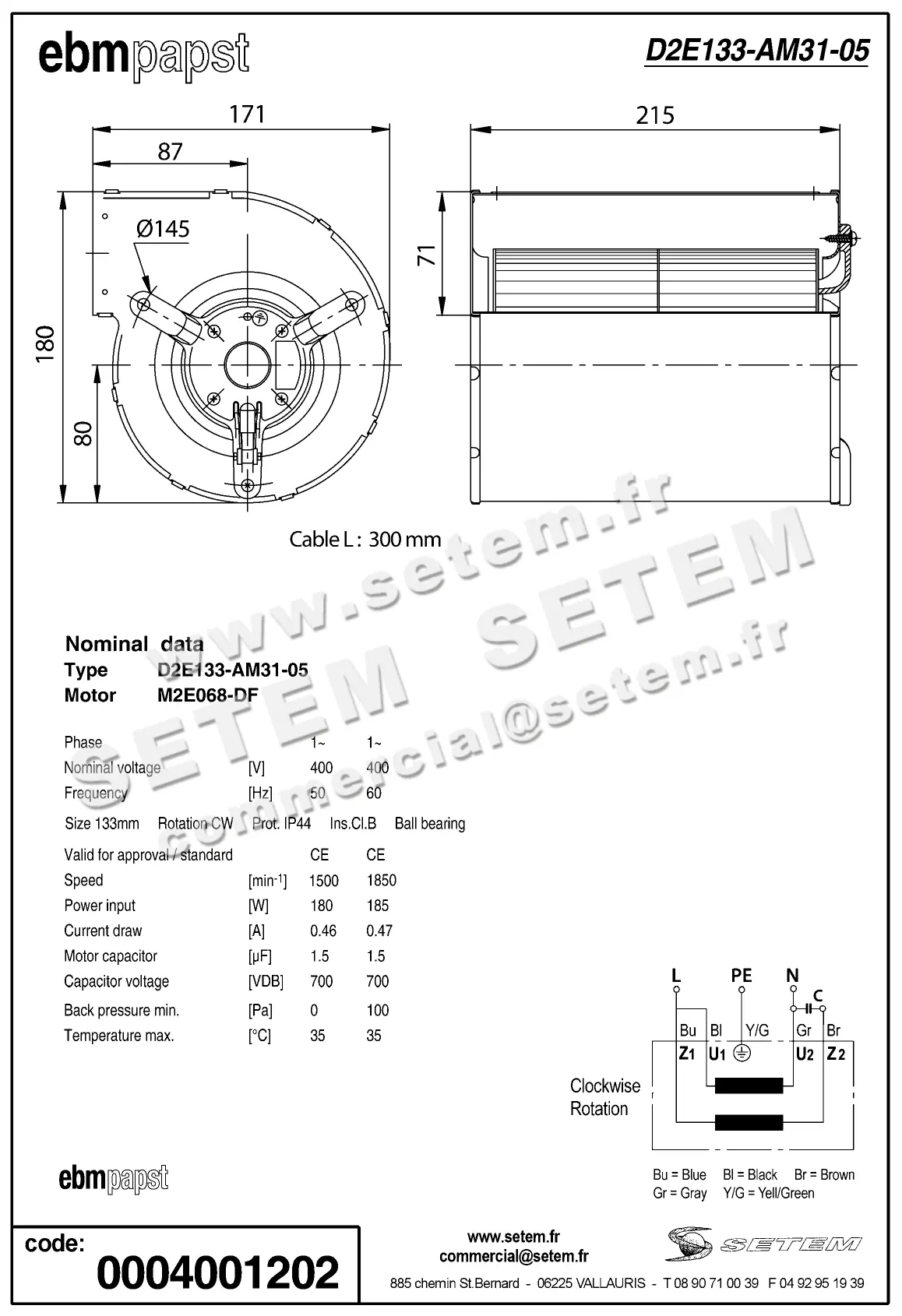 0004101049-VENTILATEUR EBMPAPST D2E133-AM31-05 2
