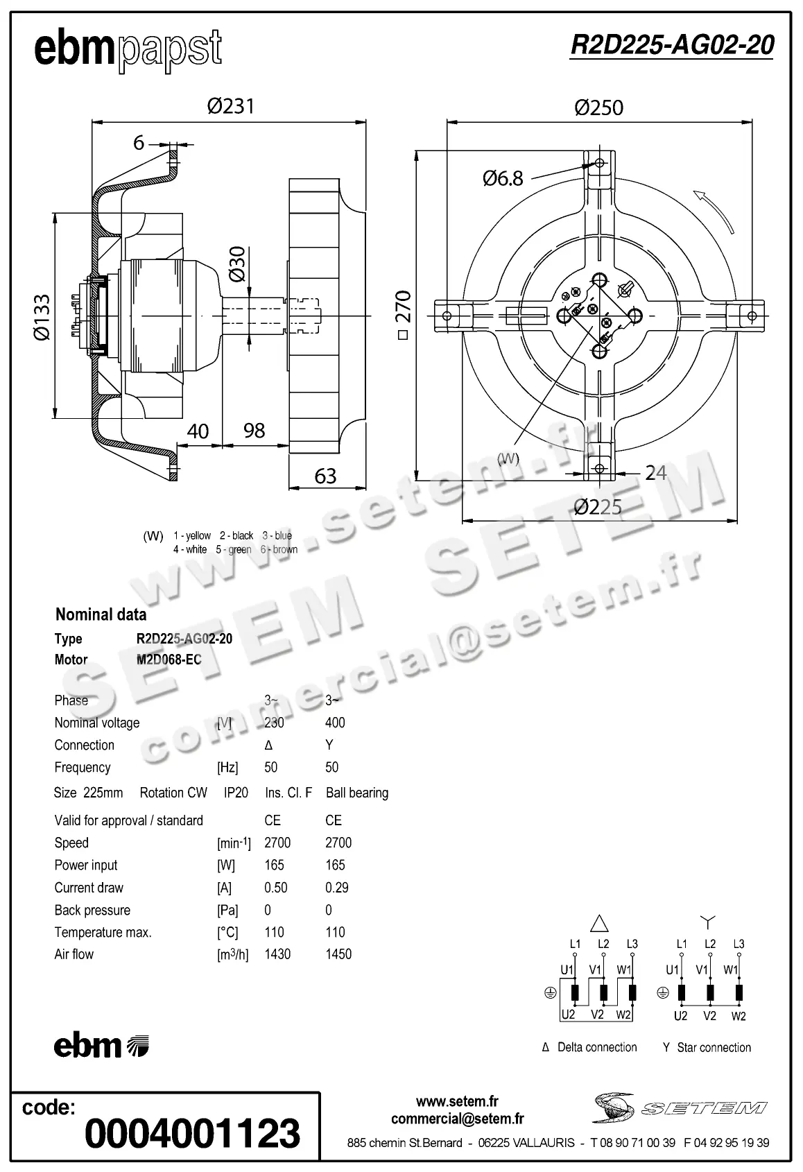 0004101123-MOTOTURBINE EBMPAPST R2D225-AG02-20 2