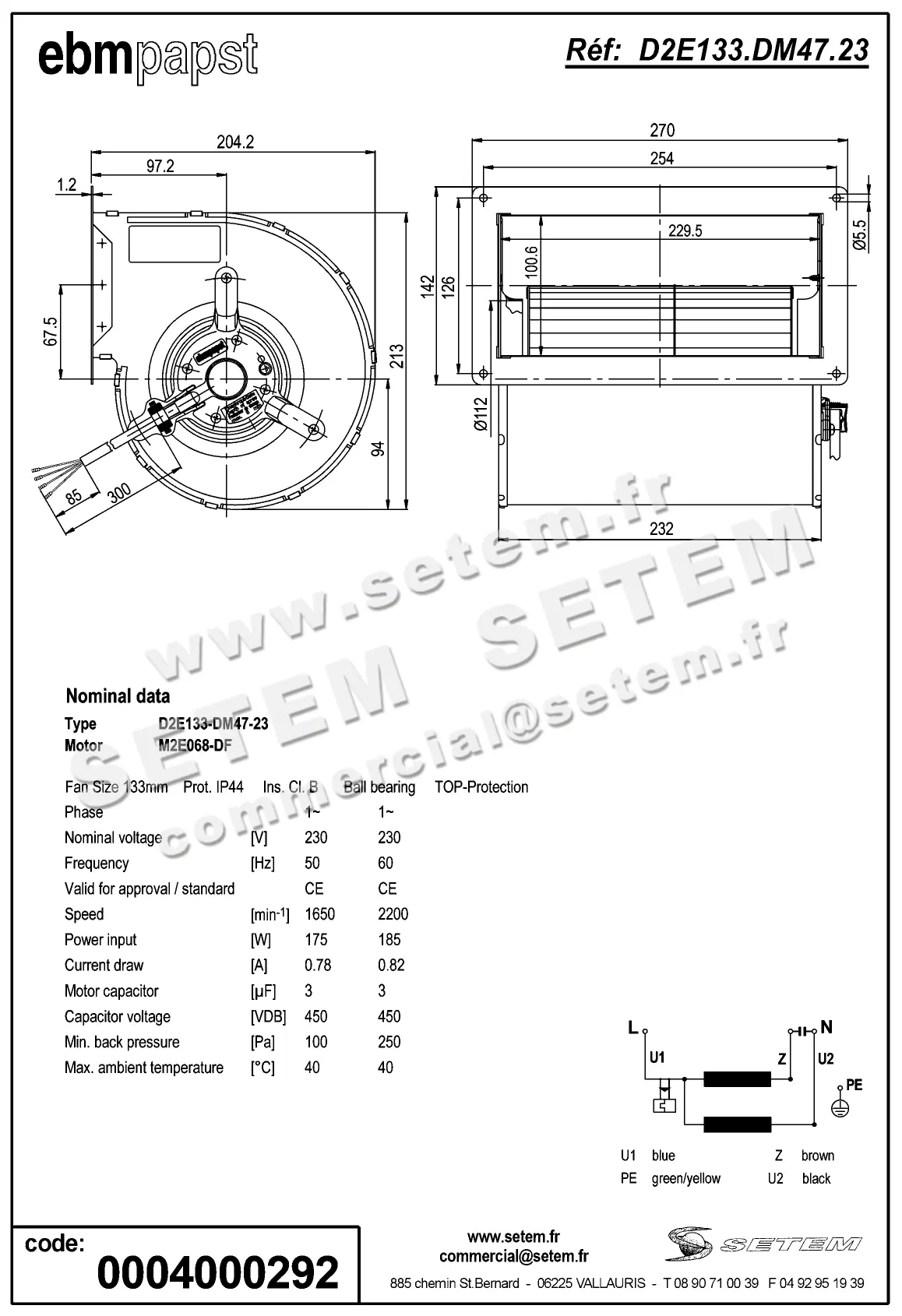0004101160-VENTILATEUR EBMPAPST D2E133.DM47.23 2