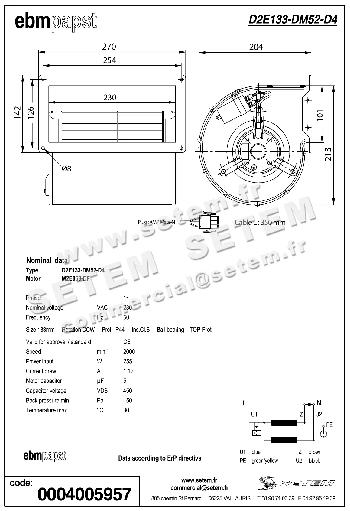 0004101196-VENTILATEUR EBMPAPST D2E133-DM52-D4 2
