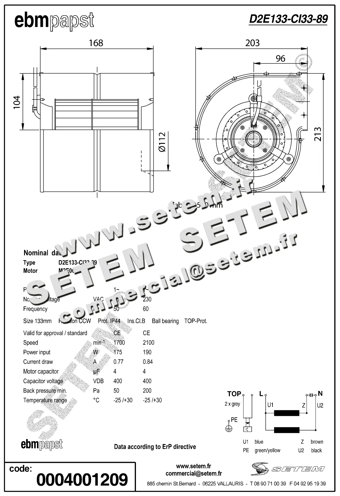 0004101209-VENTILATEUR EBMPAPST D2E133-CI33-89 2