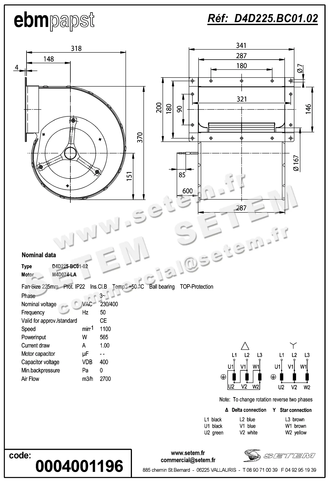 0004101449-VENTILATEUR EBMPAPST D4D225.BC01.02 2