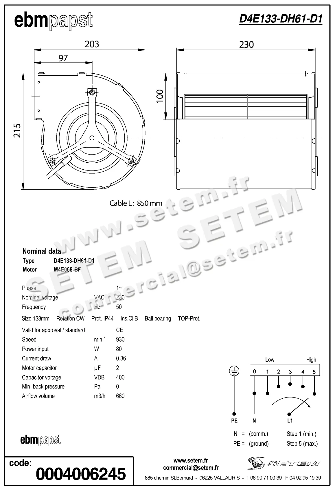 0004101511-VENTILATEUR EBMPAPST D4E133.DH61.D1 2