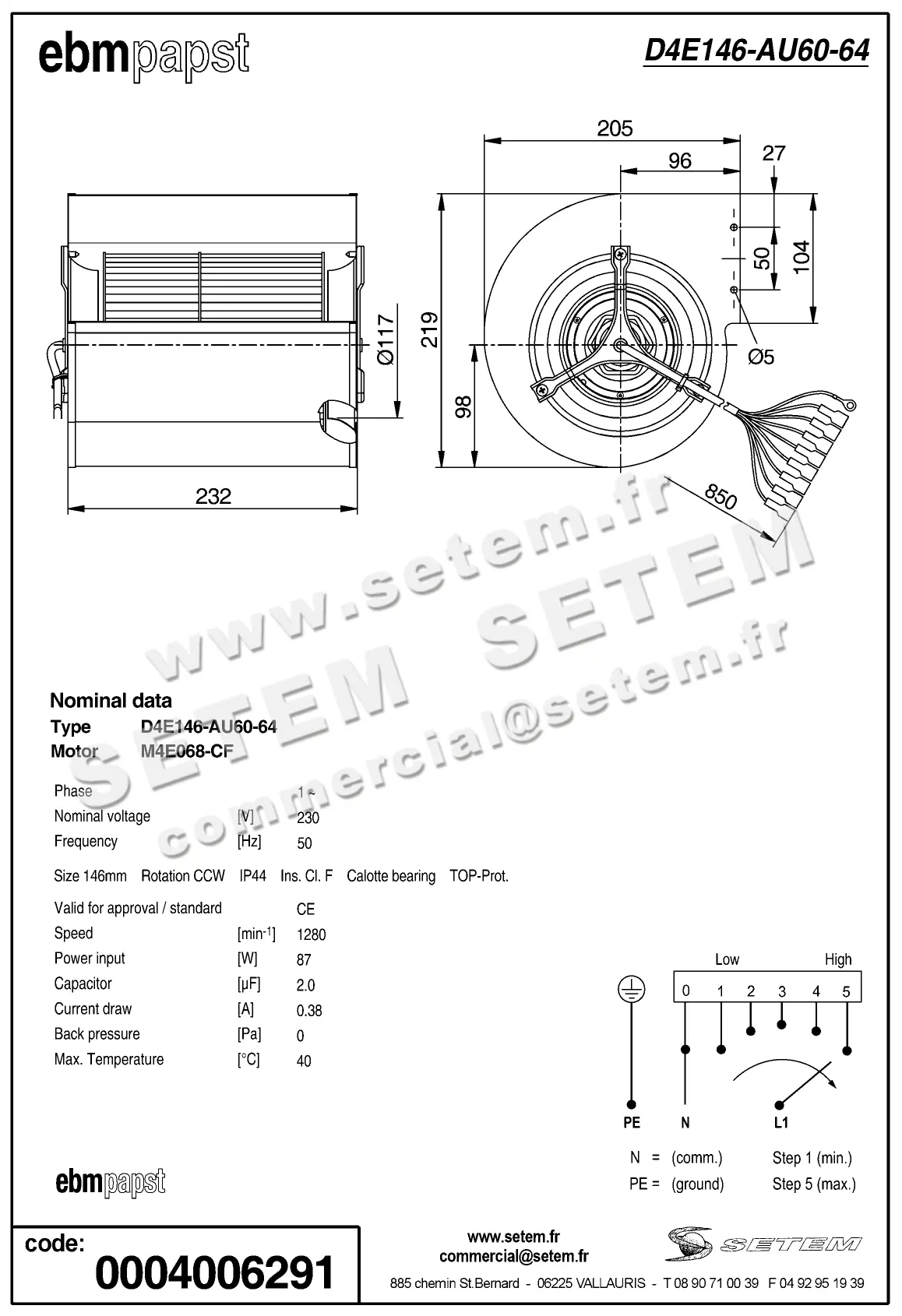 0004101559-VENTILATEUR EBMPAPST D4E146-AU60-64 2