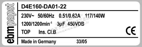 0004101578-VENTILATEUR EBMPAPST D4E160-DA01-22 2