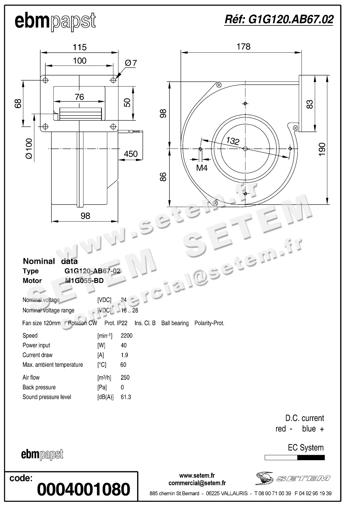 0004101733-VENTILATEUR EBMPAPST G1G120-AB67-02 2