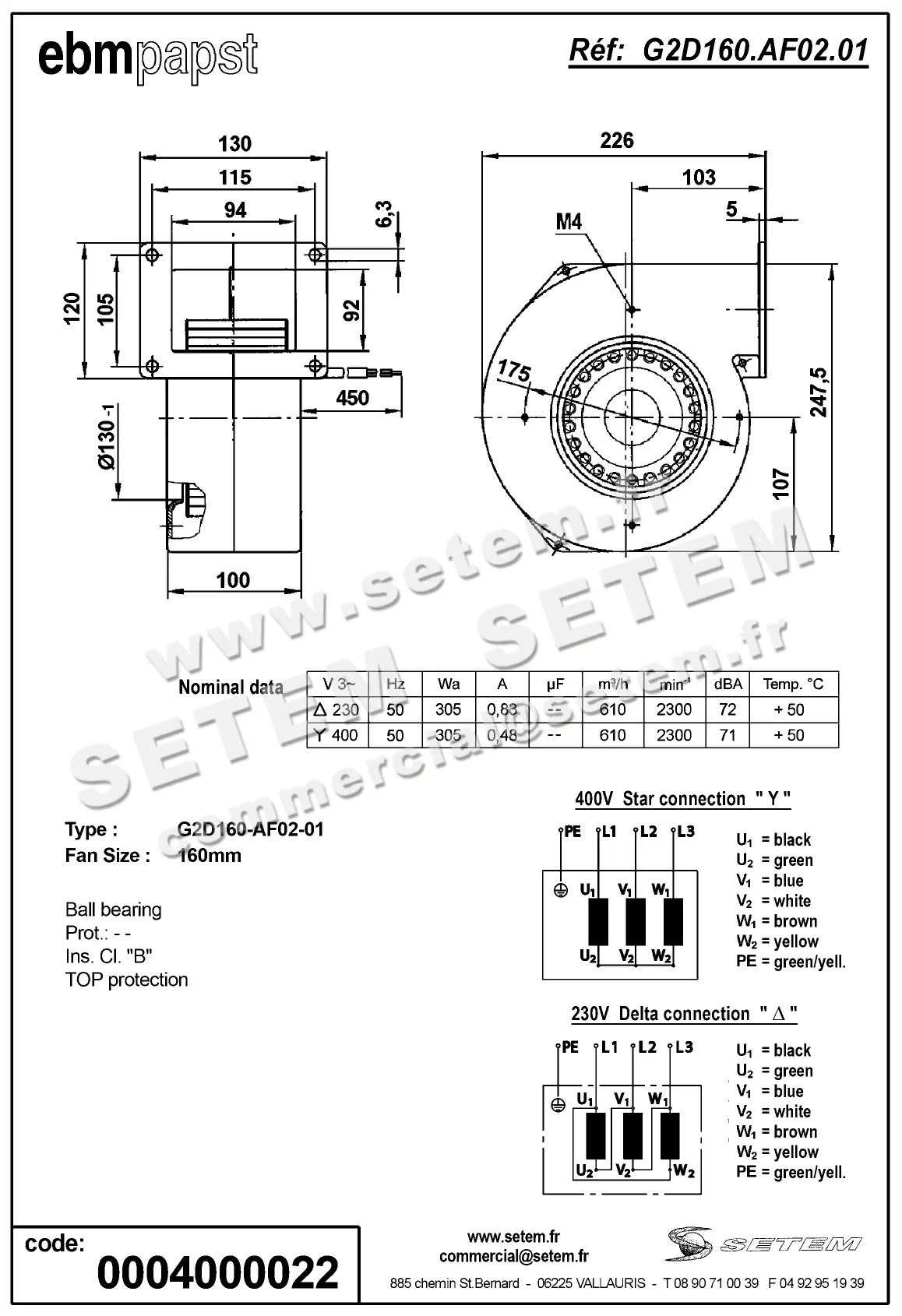 0004101972-VENTILATEUR EBMPAPST G2D160.AF02.01 2