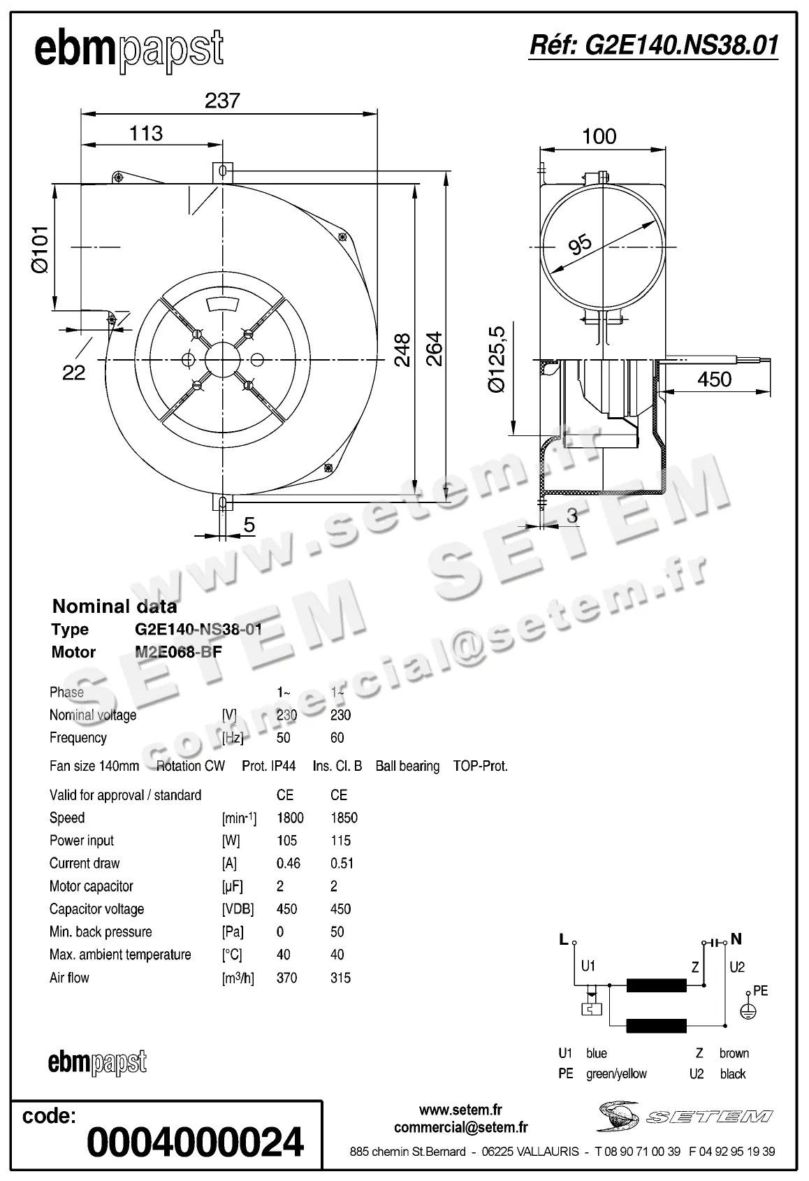 0004102266-VENTILATEUR EBMPAPST G2E140-NS38-01 2