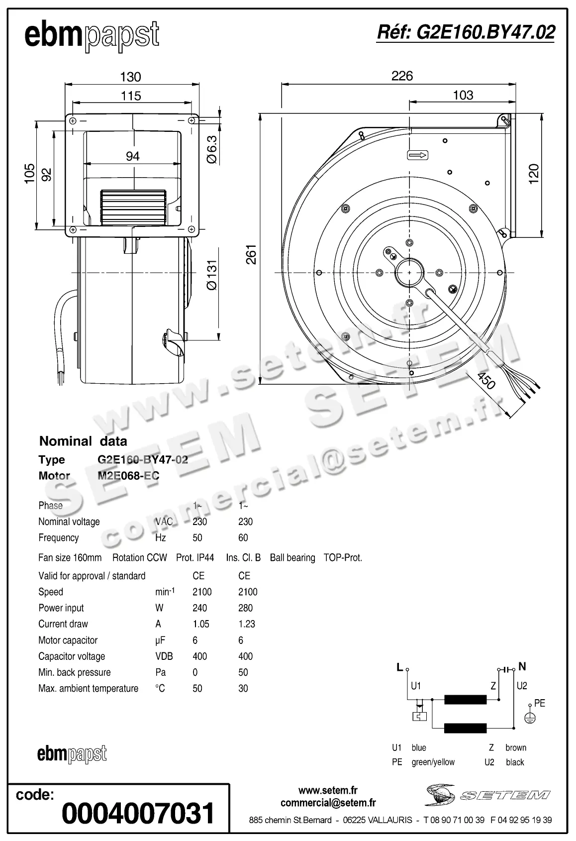 0004102373-VENTILATEUR EBMPAPST G2E160-BY47-02 2