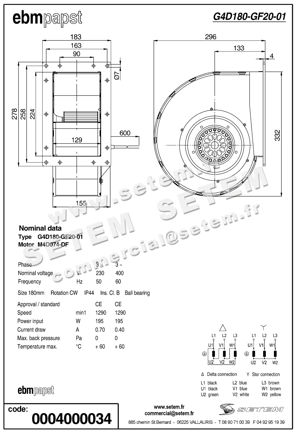 0004102551-VENTILATEUR EBMPAPST G4D180-GF20-01 2