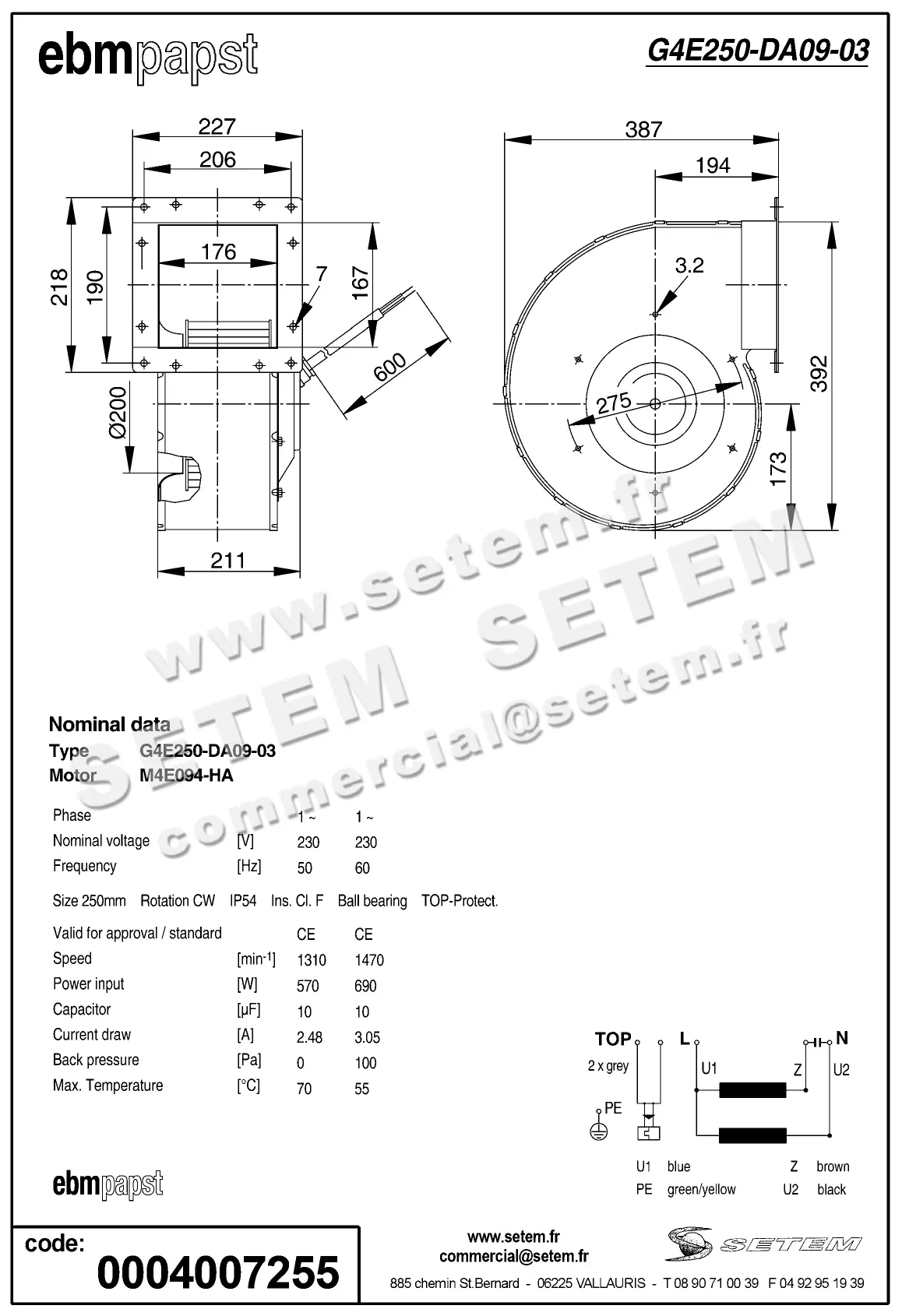 0004102617-VENTILATEUR EBMPAPST G4E250.DA09.03 2