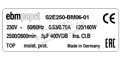 0004102933-VENTILATEUR EBMPAPST S2E250-BM06-01 2