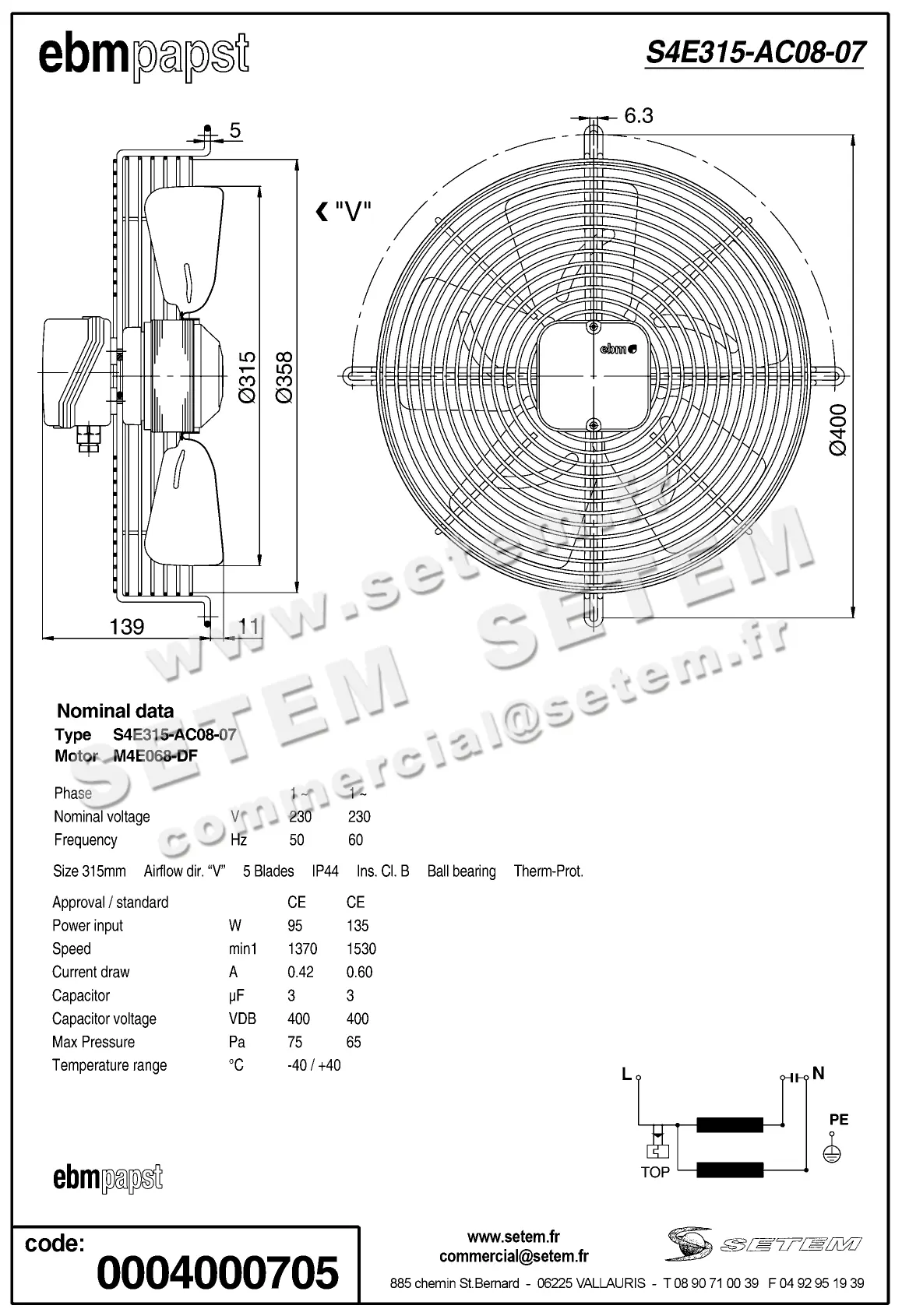 0004103325-VENTILATEUR EBMPAPST S4E315-AC08-07 2