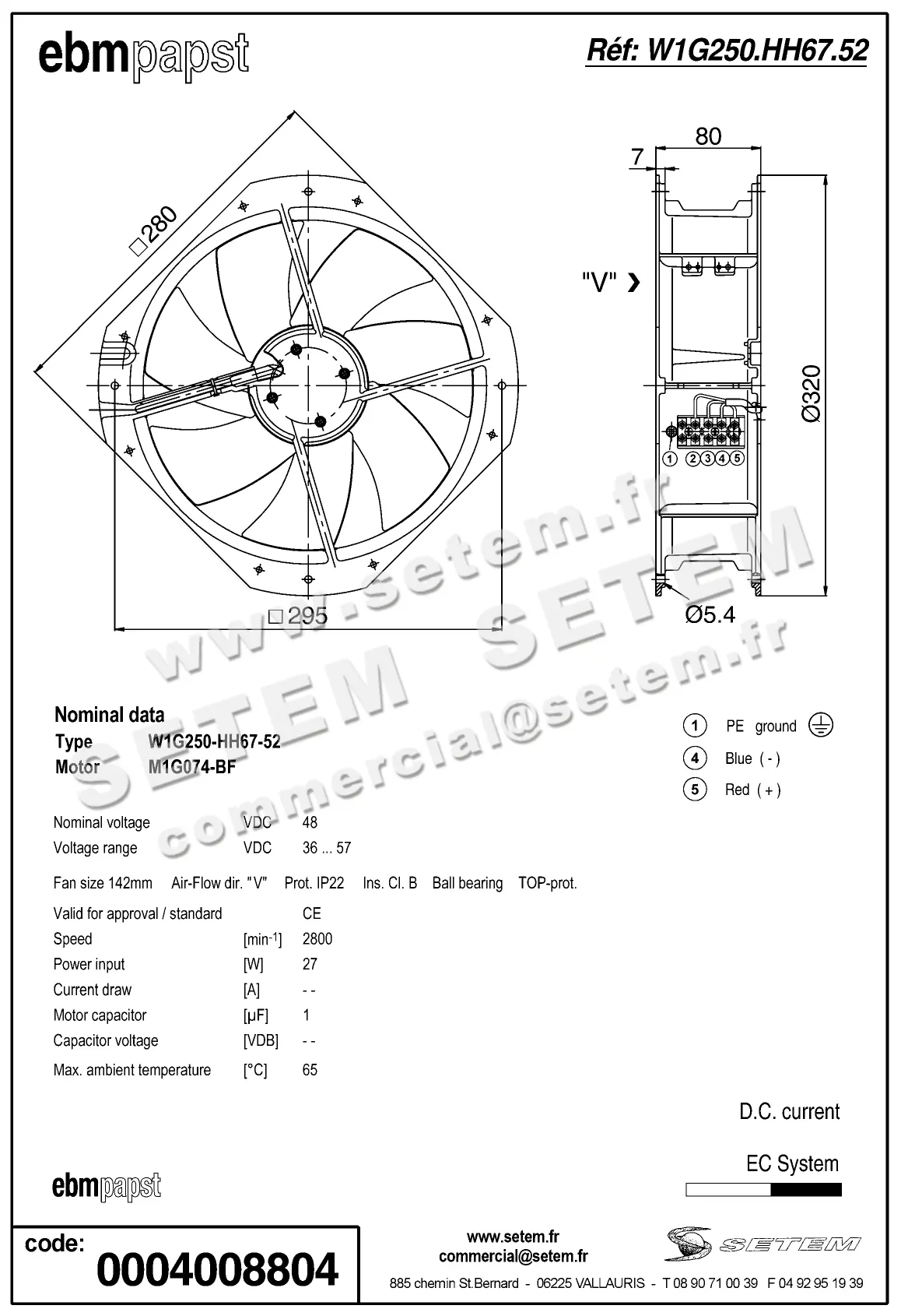 0004103882-VENTILATEUR EBMPAPST W1G250.HH67.52 2