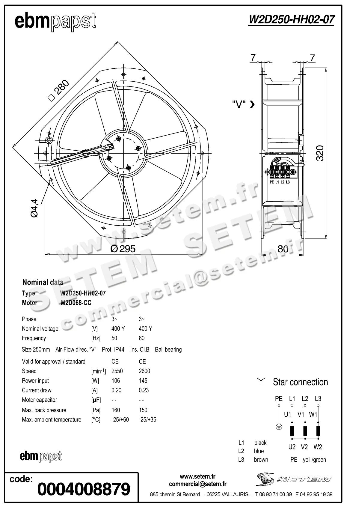 0004103962-VENTILATEUR EBMPAPST W2D250.HH02.07 2
