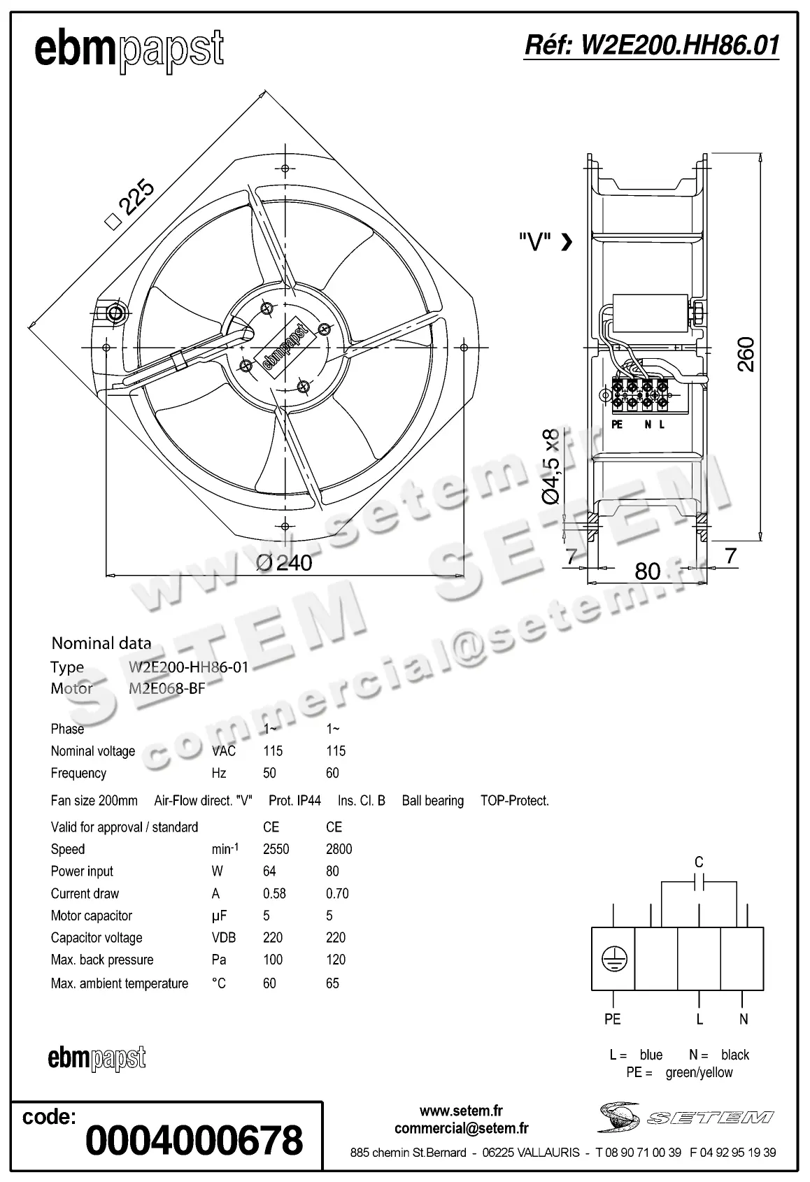 0004104078-VENTILATEUR EBMPAPST W2E200-HH86-01 2