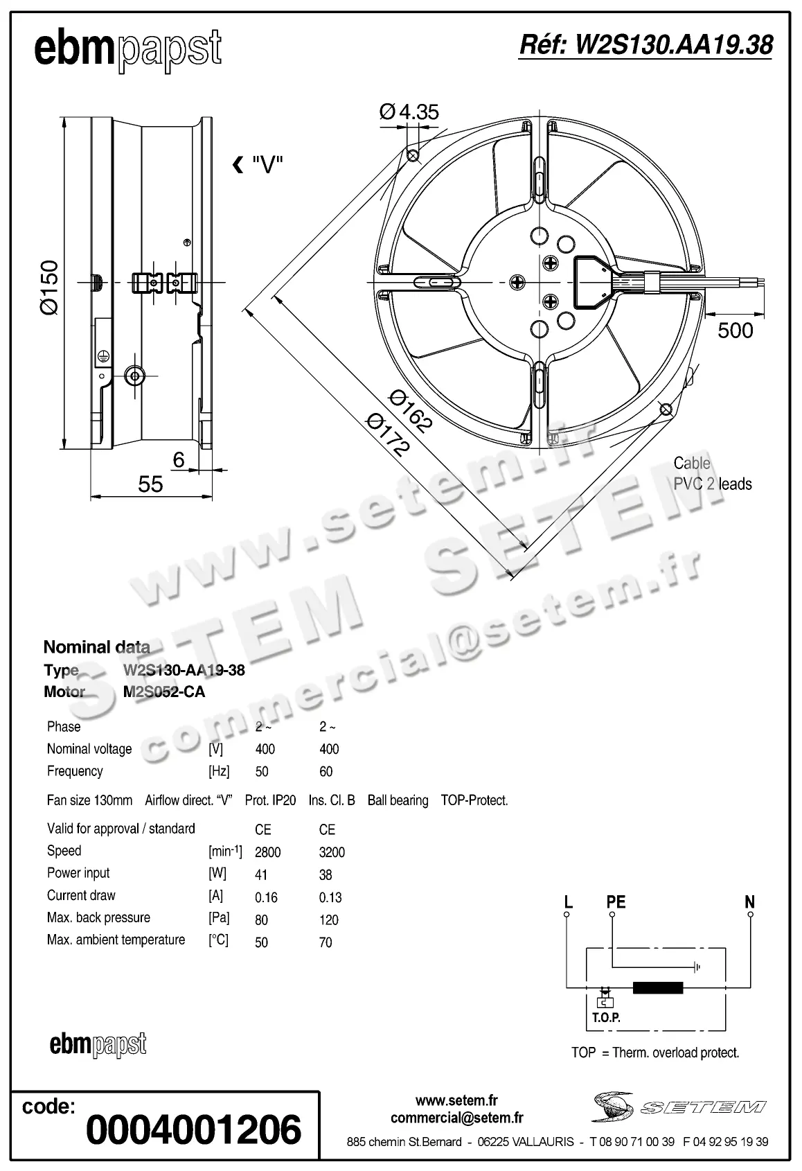 0004104331-VENTILATEUR EBMPAPST W2S130-AA19-38 2