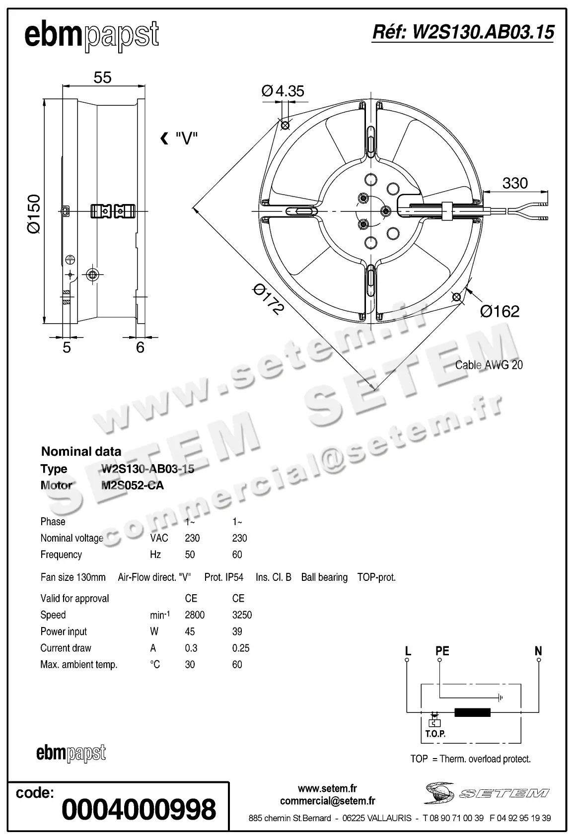 0004104356-VENTILATEUR EBMPAPST W2S130.AB03.15 2