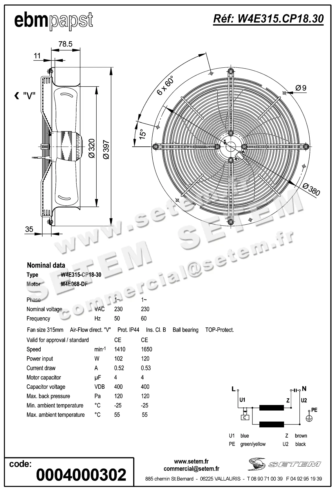 0004104595-VENTILATEUR EBMPAPST W4E315-CP18-30 3