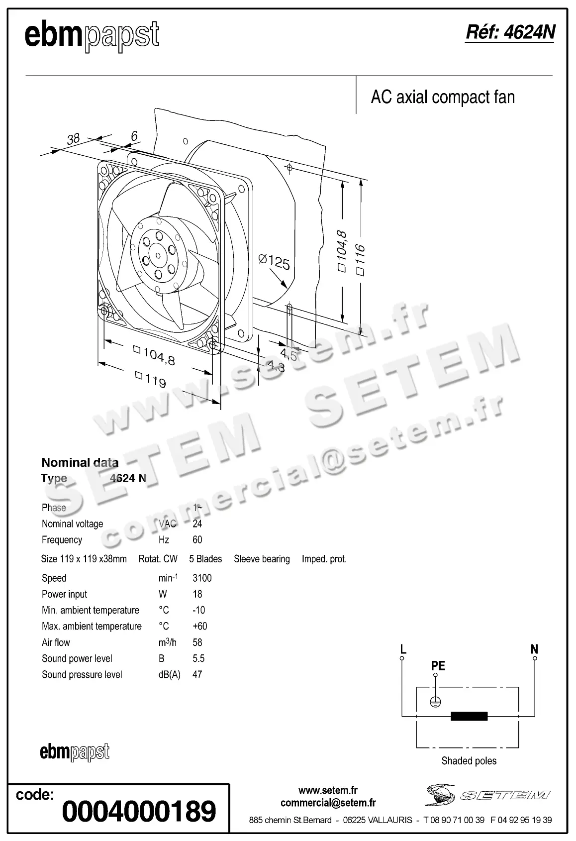 0004104786-VENTILATEUR EBMPAPST 4624N 2
