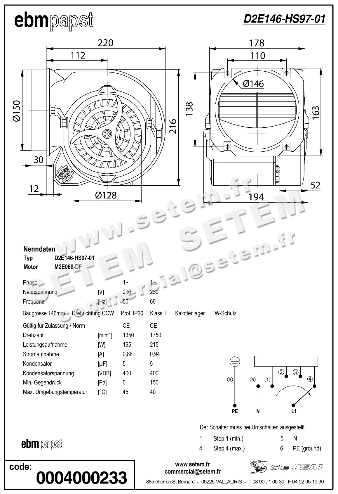 0004104831-VENTILATEUR EBMPAPST D2E146.HS97.01 2