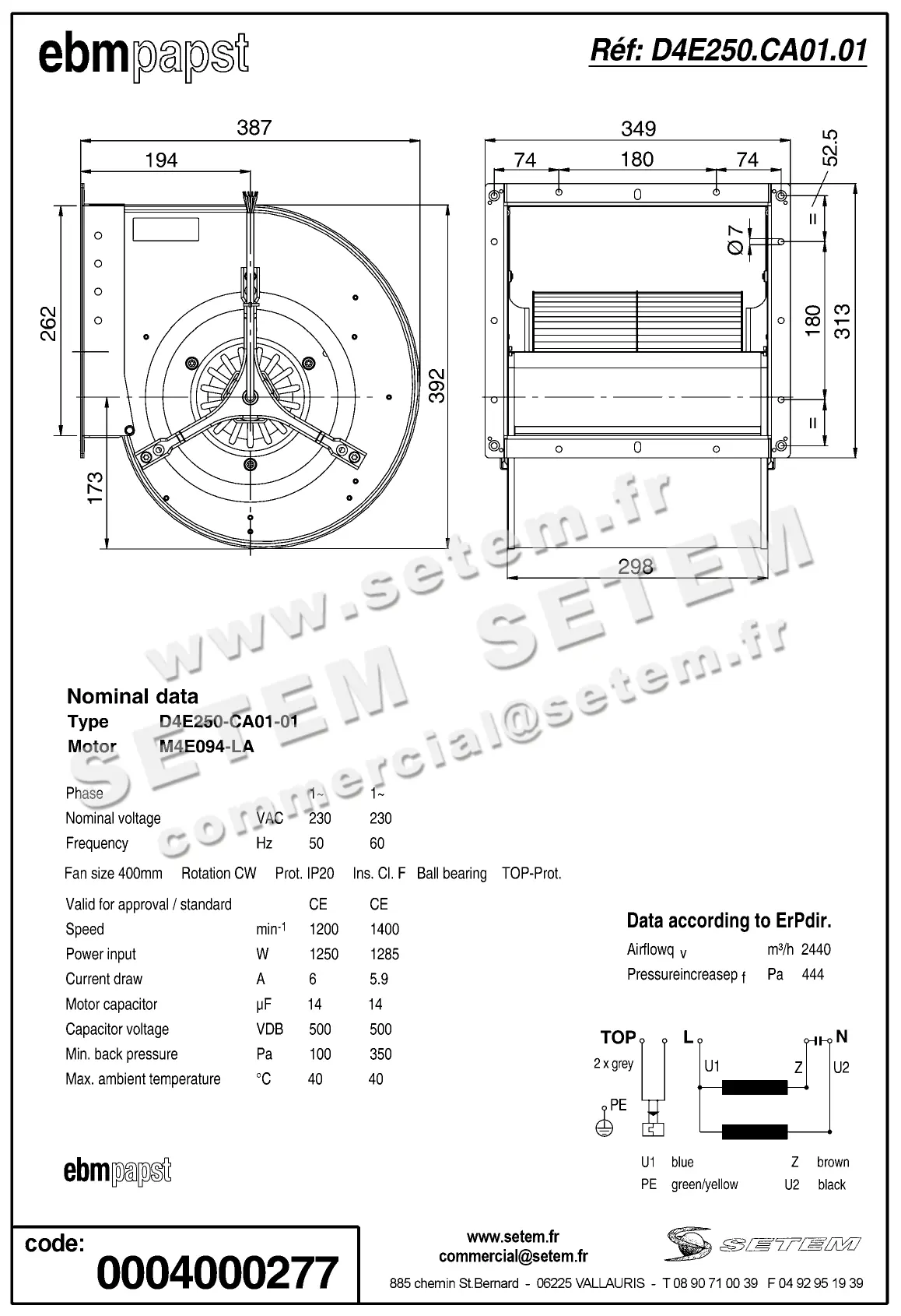 0004104845-VENTILATEUR EBMPAPST D4E250.CA01.01 2