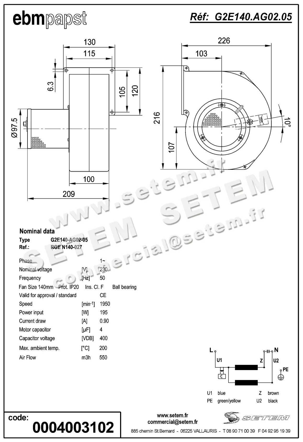 0004104850-VENTILATEUR EBMPAPST G2E140.AG02.05 2