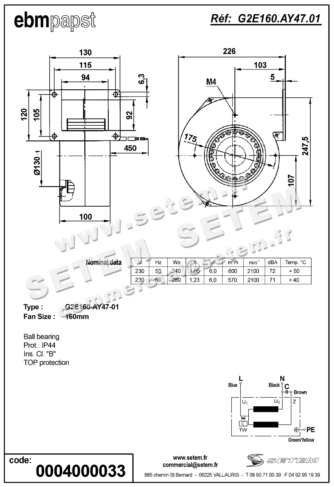 0004104852-VENTILATEUR EBMPAPST G2E160.AY47.01 2