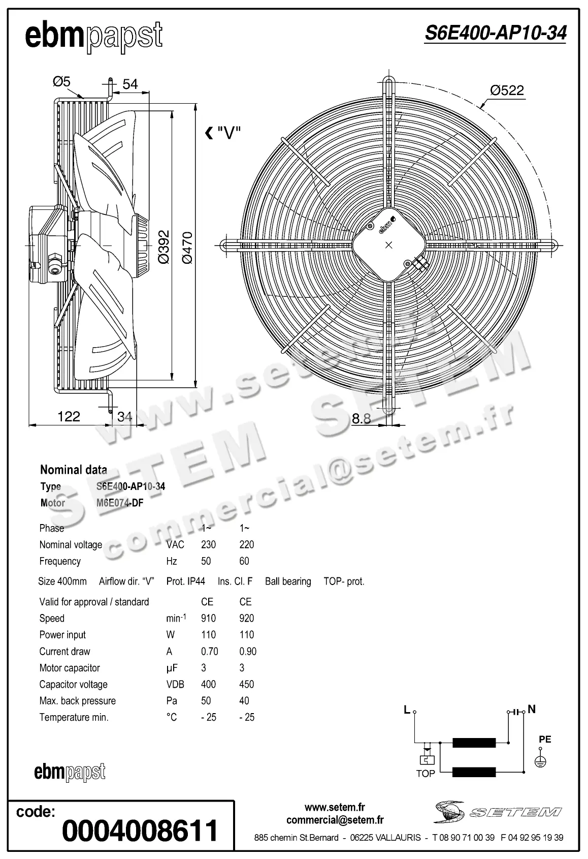 0004104900-VENTILATEUR EBMPAPST S6E400.AP10.34 2