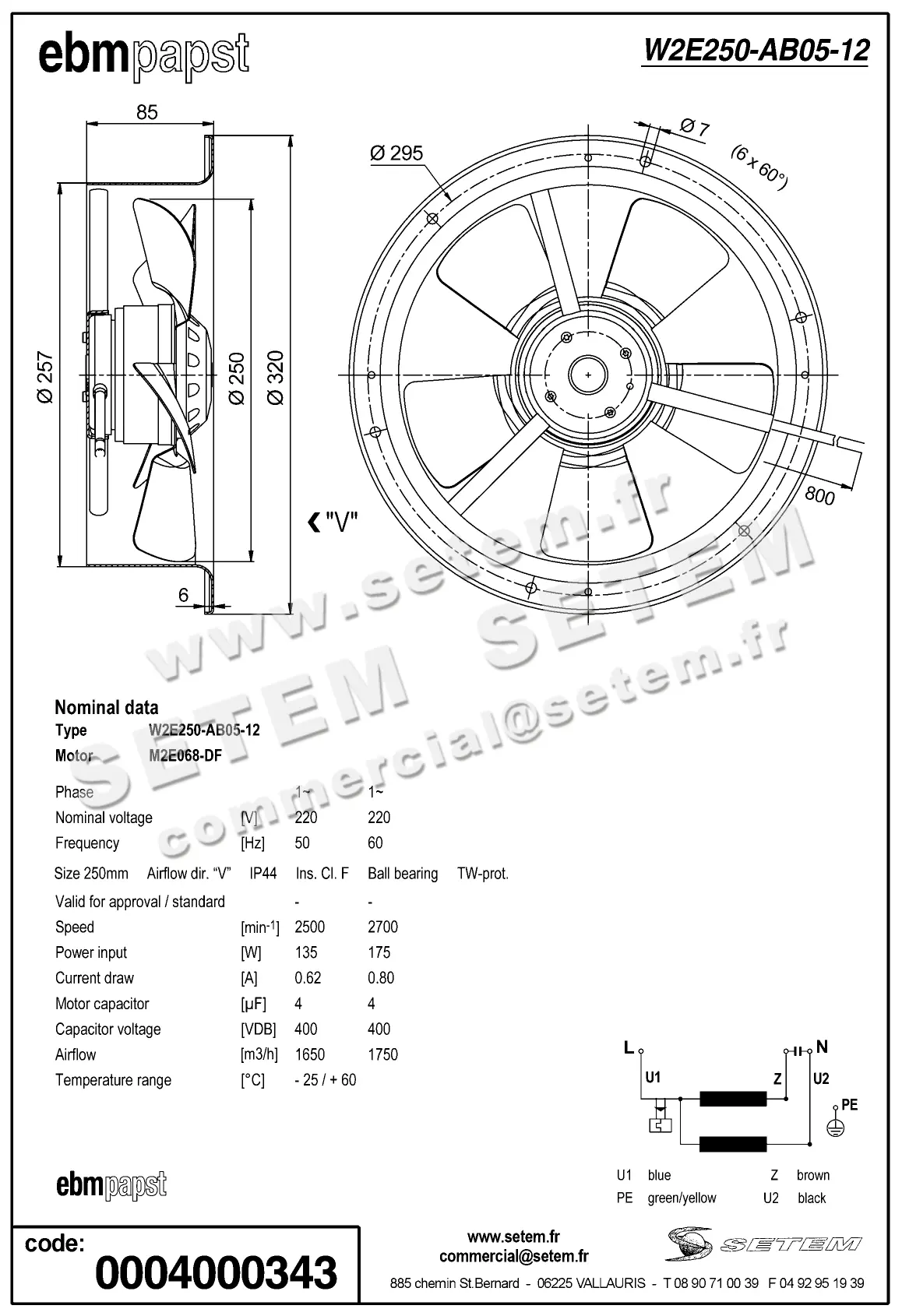 0004104919-VENTILATEUR EBMPAPST W2E250.AB05.12 2