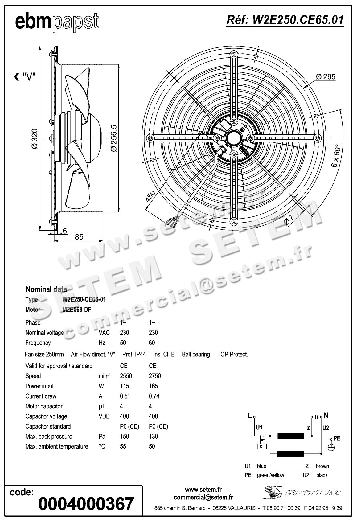 0004104920-VENTILATEUR EBMPAPST W2E250-CE65-01 2