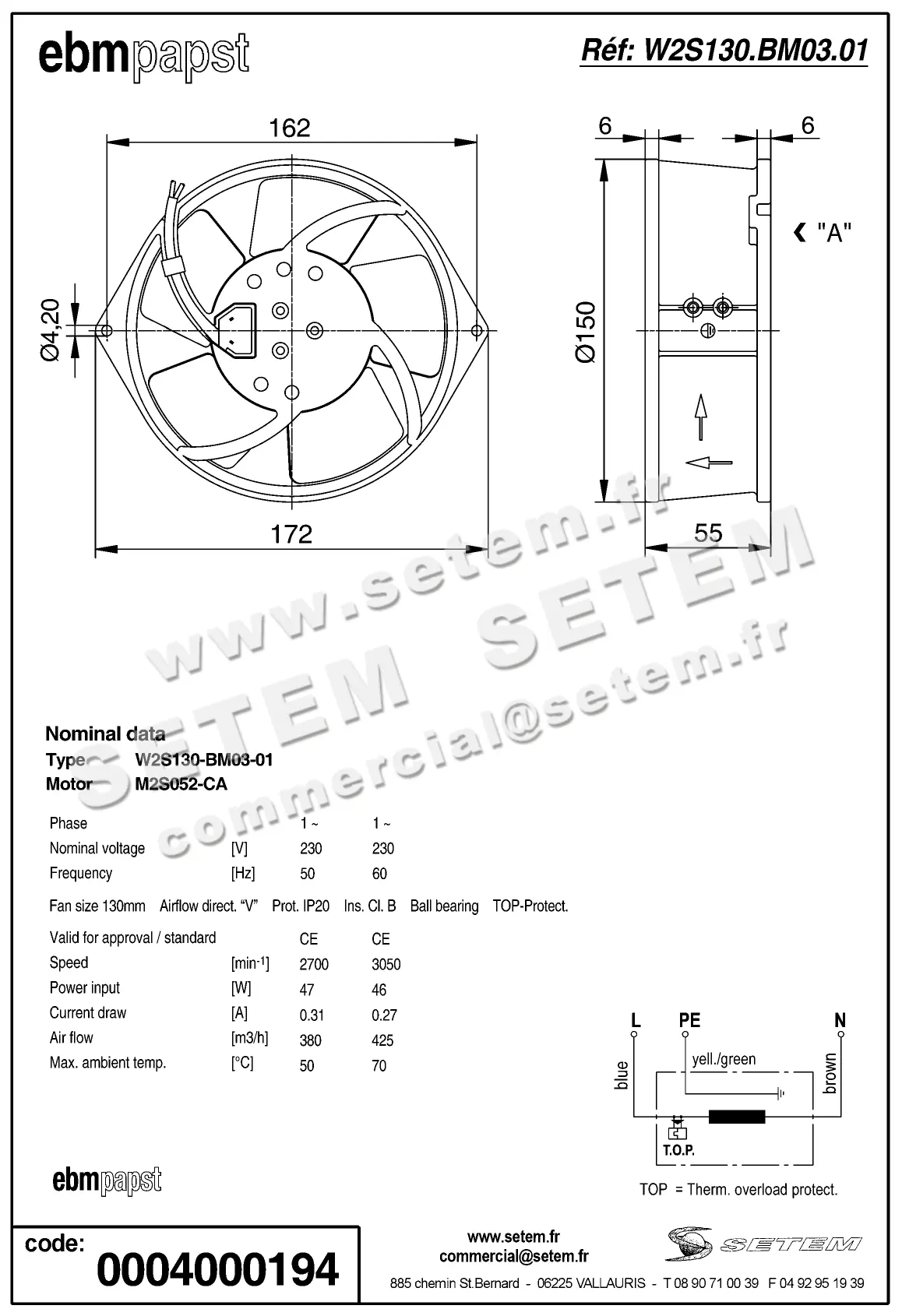 0004104927-VENTILATEUR EBMPAPST W2S130-BM03-01 2