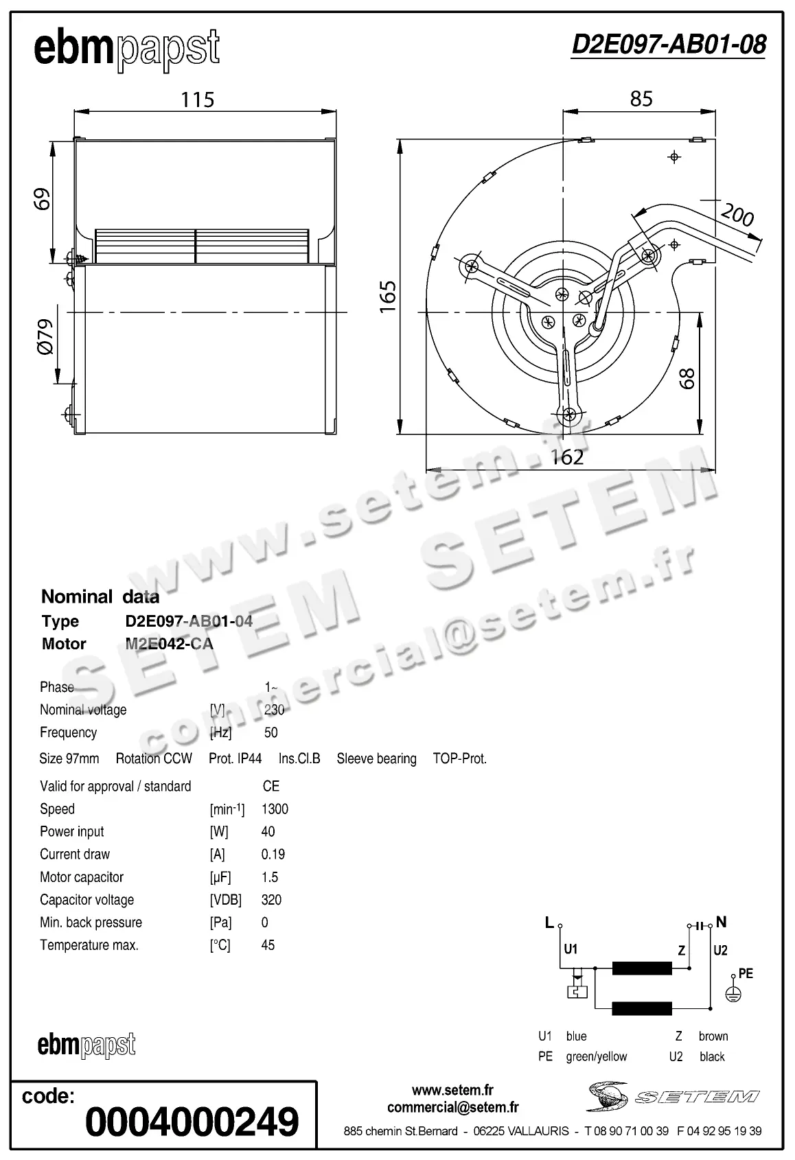 0004104951-VENTILATEUR EBMPAPST D2E097.AB01.08 2