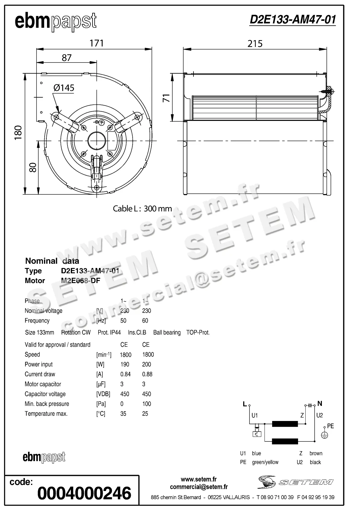 0004104954-VENTILATEUR EBMPAPST D2E133-AM47-01 2