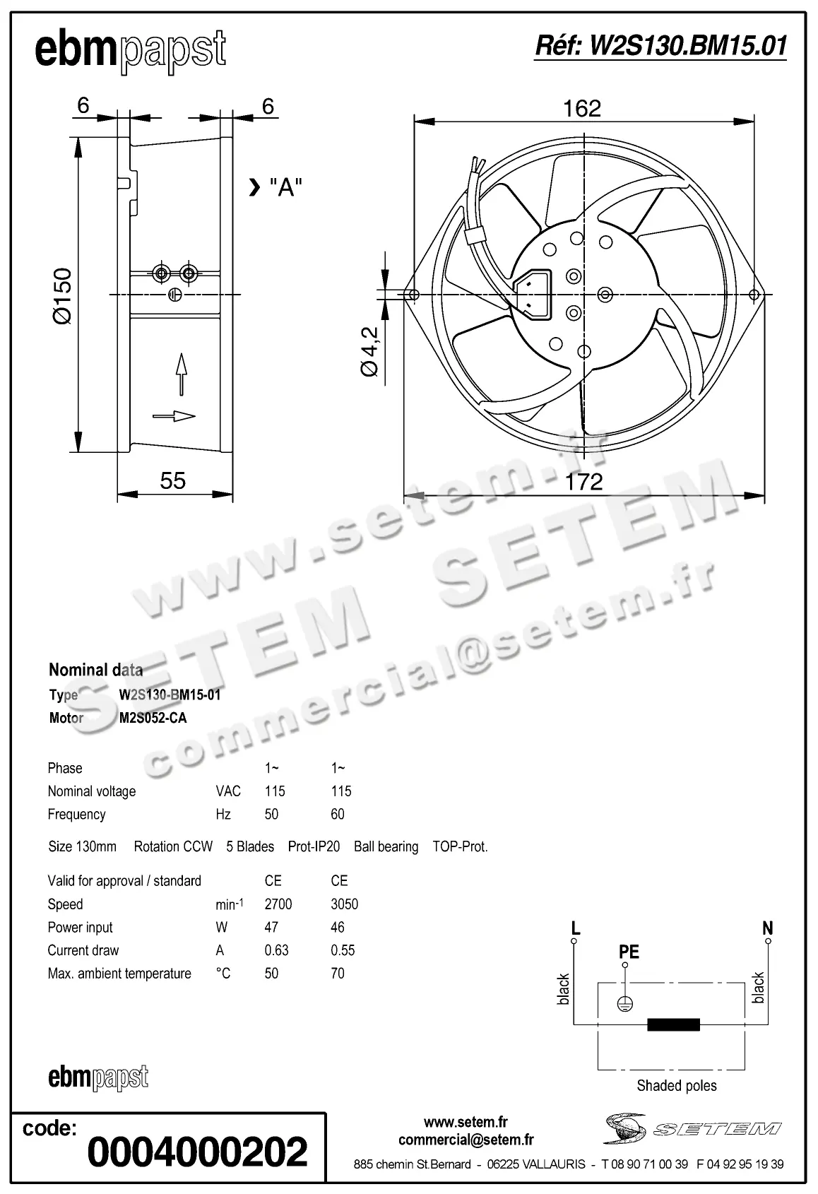 0004104963-VENTILATEUR EBMPAPST W2S130-BM15-01 2